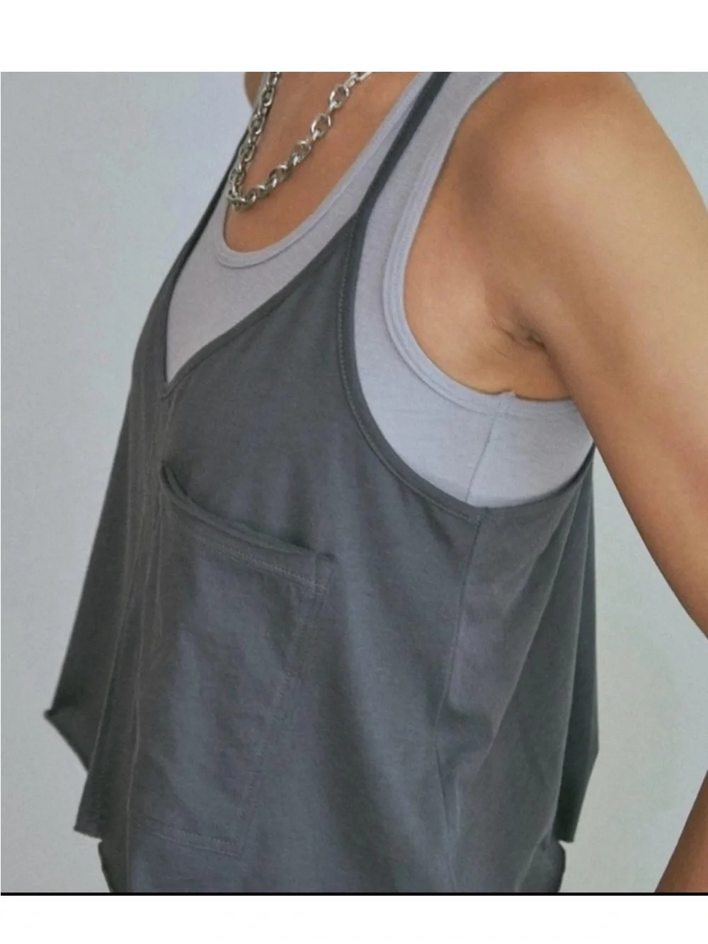 Lunya Organic Pima Racer Tank Gray Large NIP Soft Luxury Lounge Cami Cotton NEW - Picture 2 of 6